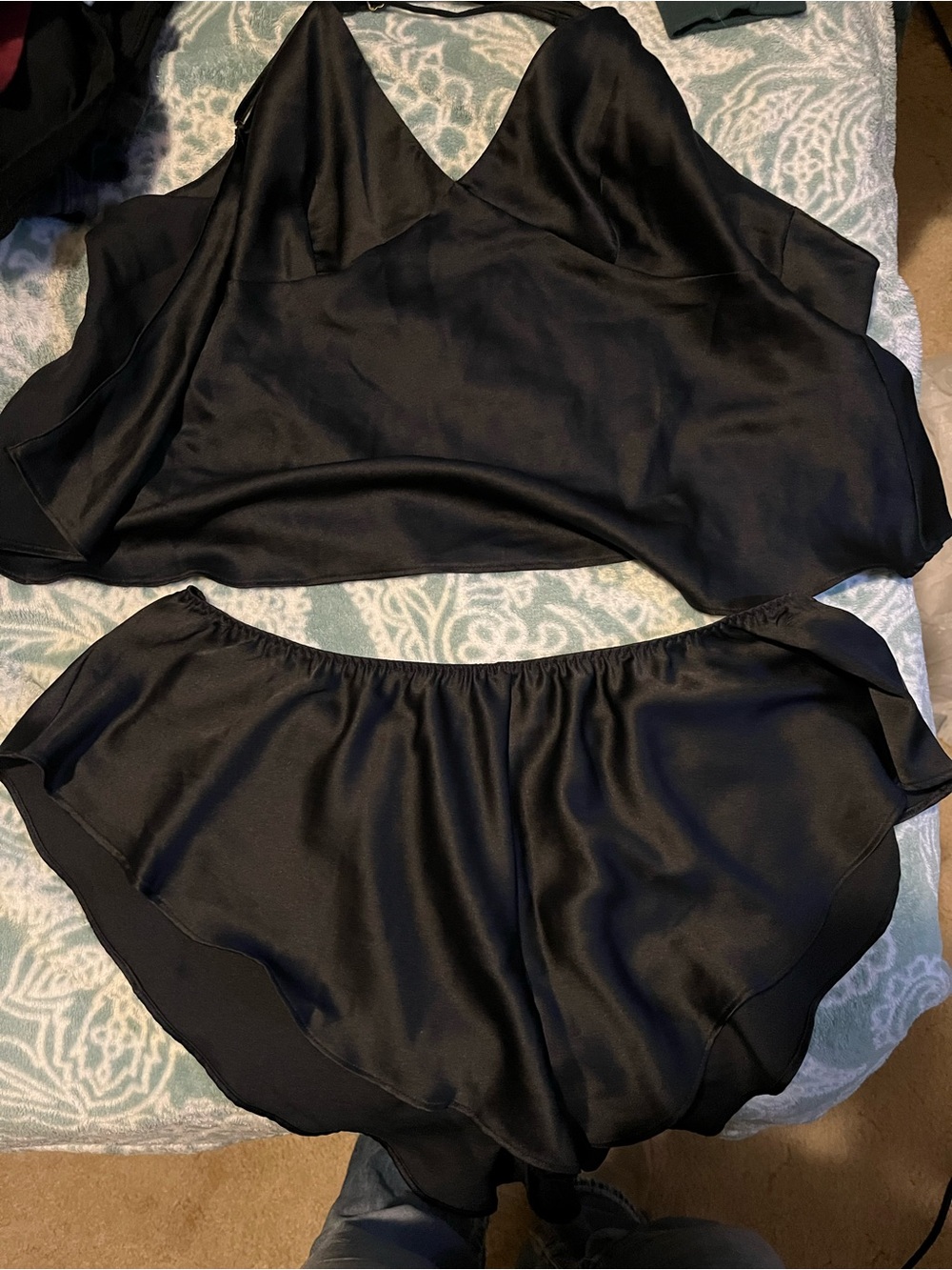 Victoria's Secret Black Satin Camisole and Shorts Sleep Set